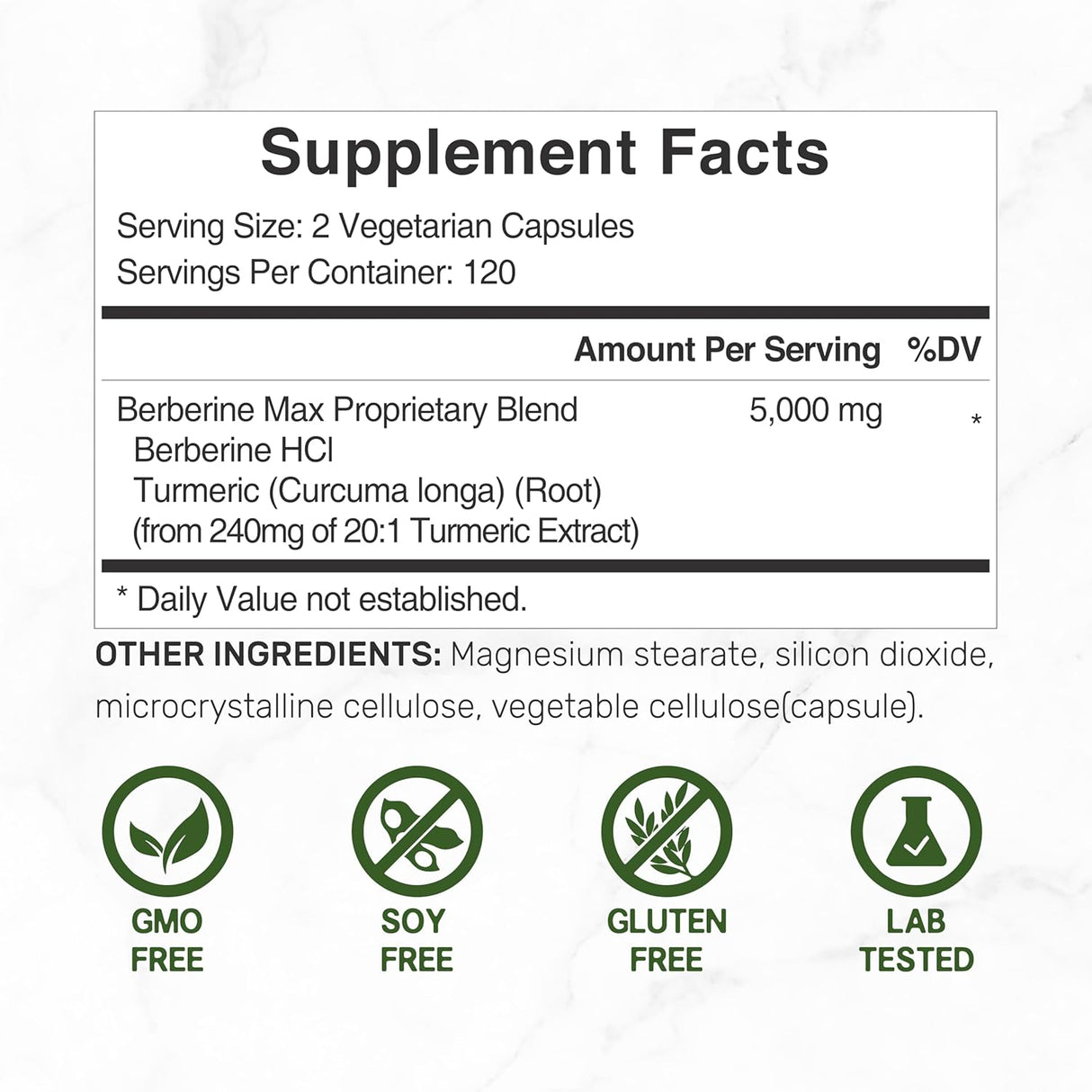 Berberine Max 5000mg Supplement Facts