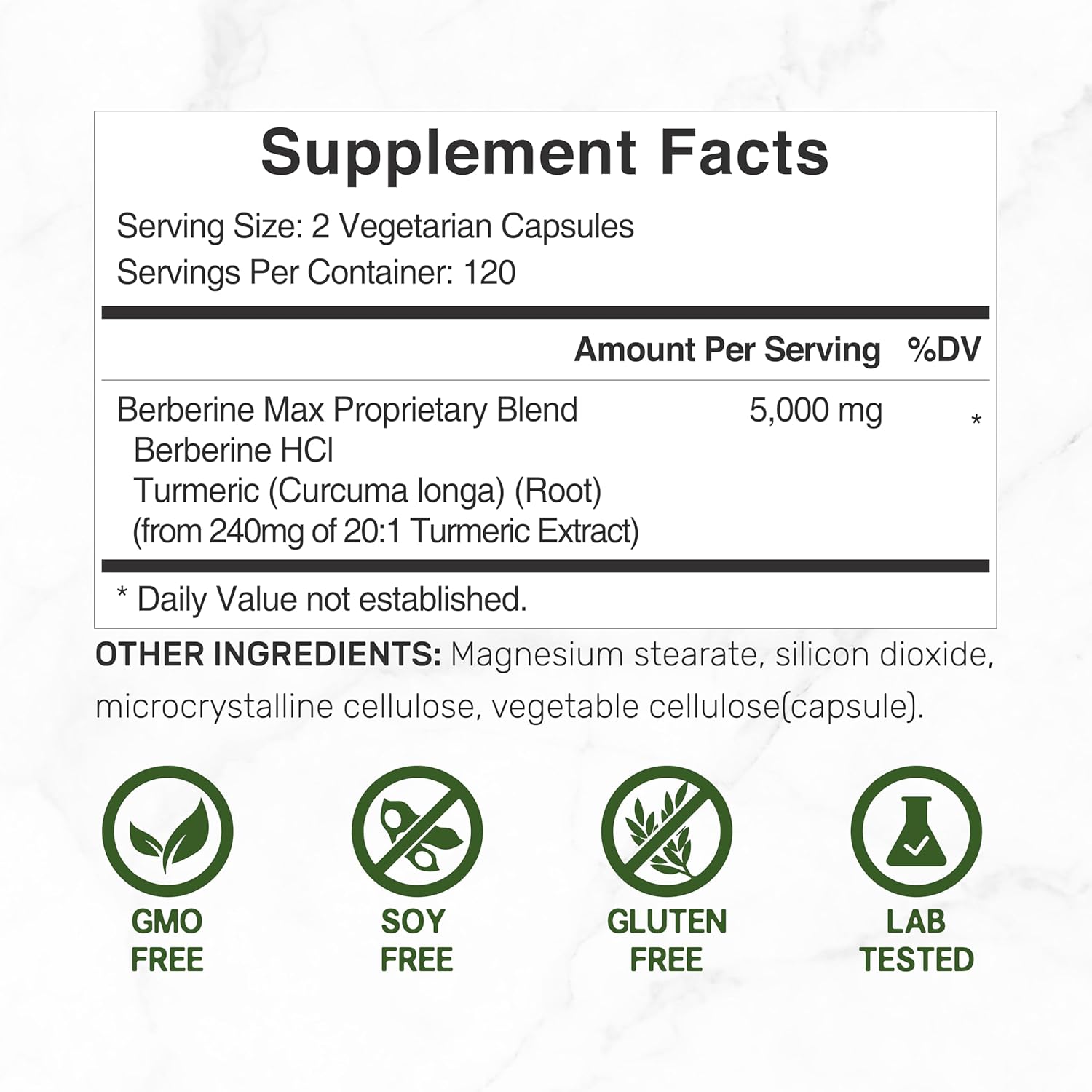 Berberine Max 5000mg Supplement Facts
