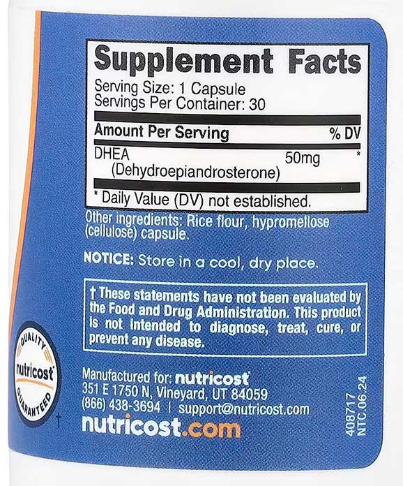 DHEA, 50 mg, 30 Capsules