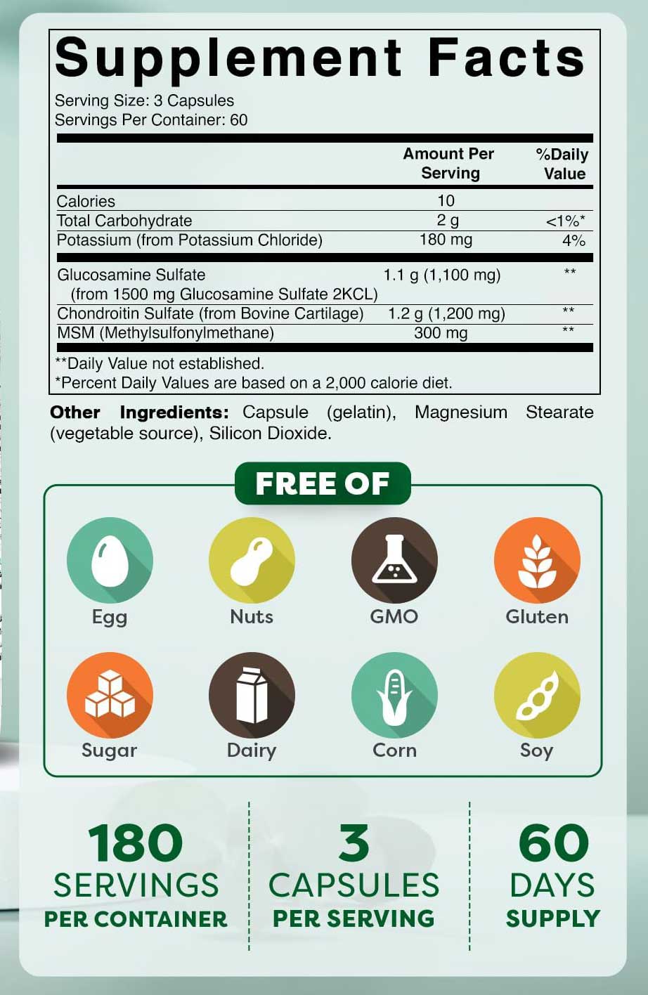 Glucosamine Chondroitin MSM (180 Caps) Supplement Facts