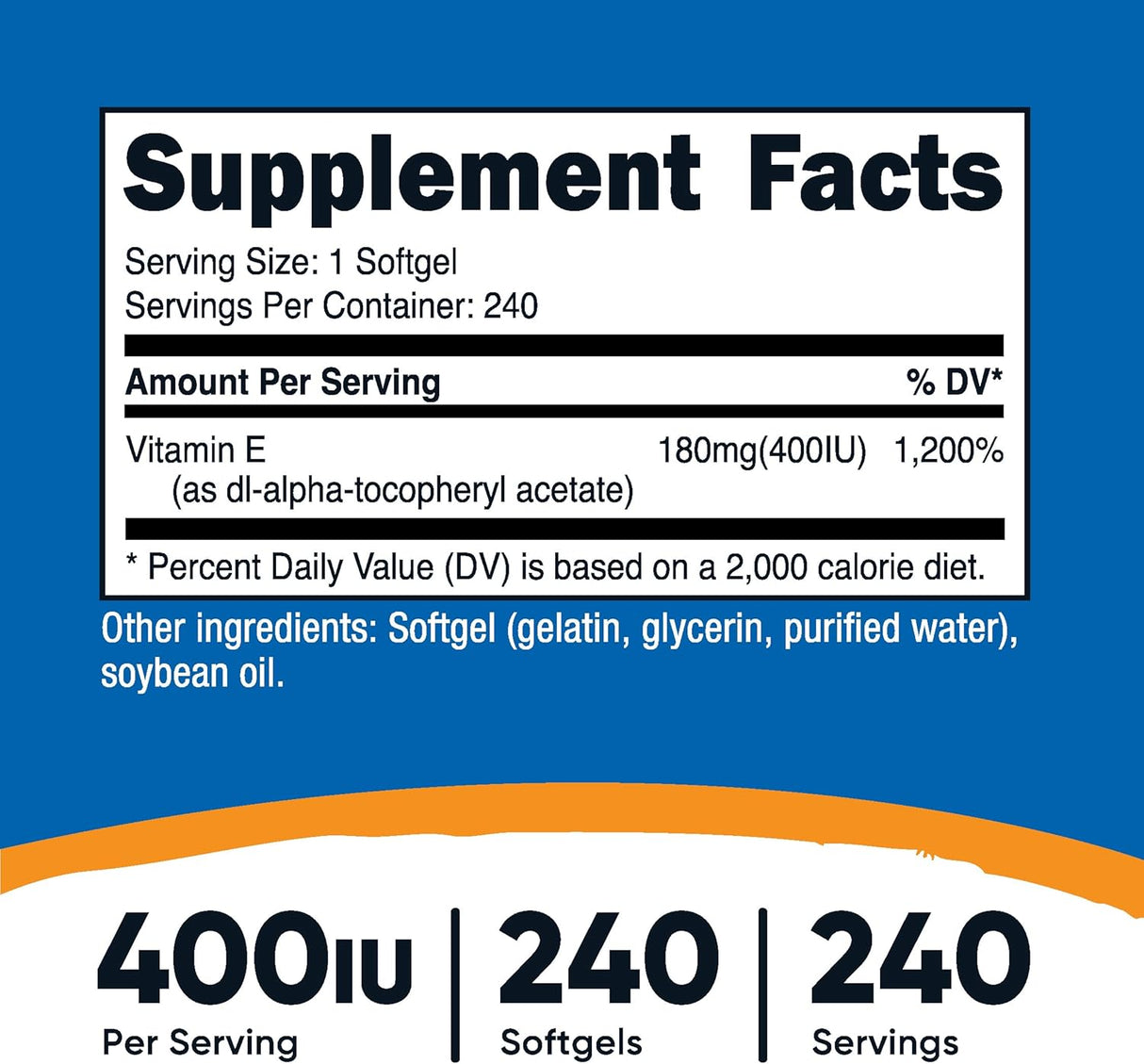 Vitamin E 400IU (240 Softgels)  supplement facts