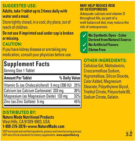 Calcium Magnesium Zinc Supplement Facts