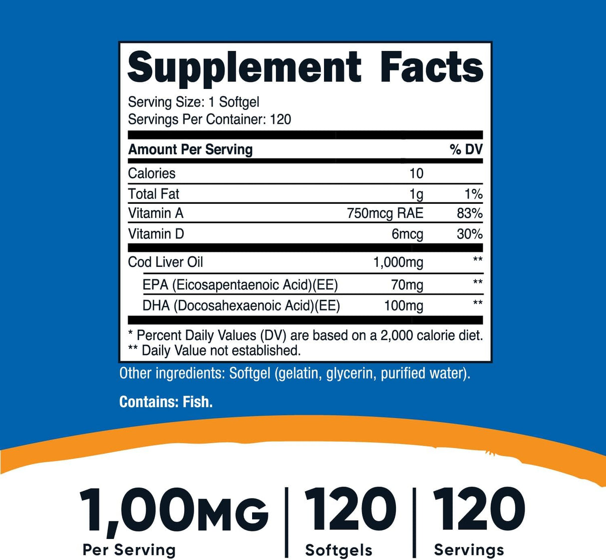 Cod Liver Oil 1000mg Supplement Facts