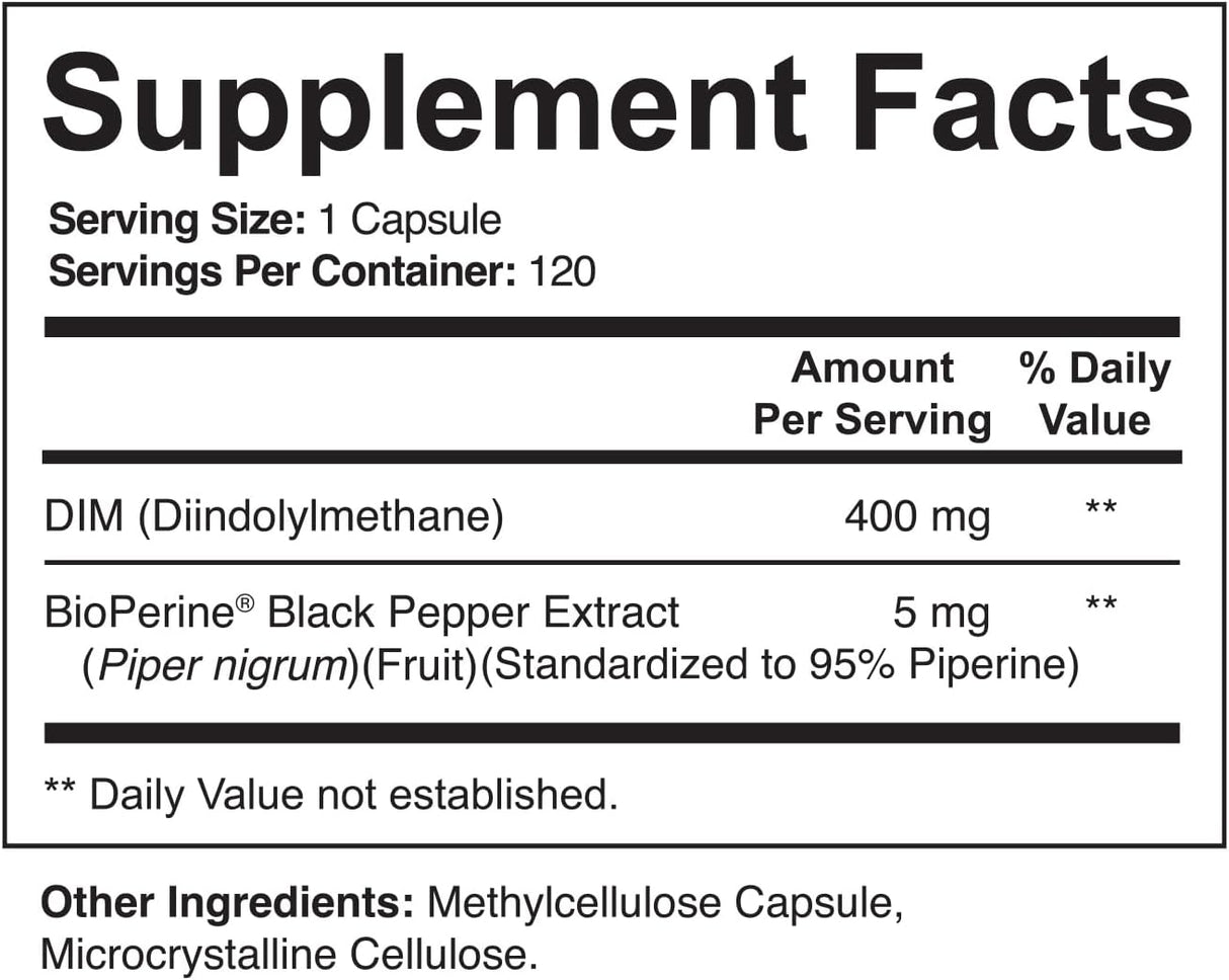 DIM 400mg with BioPerine supplement facts