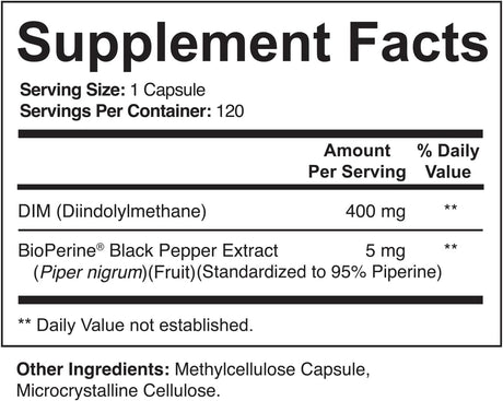 DIM 400mg with BioPerine supplement facts