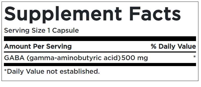 Gaba 500 MG Supplement Facts
