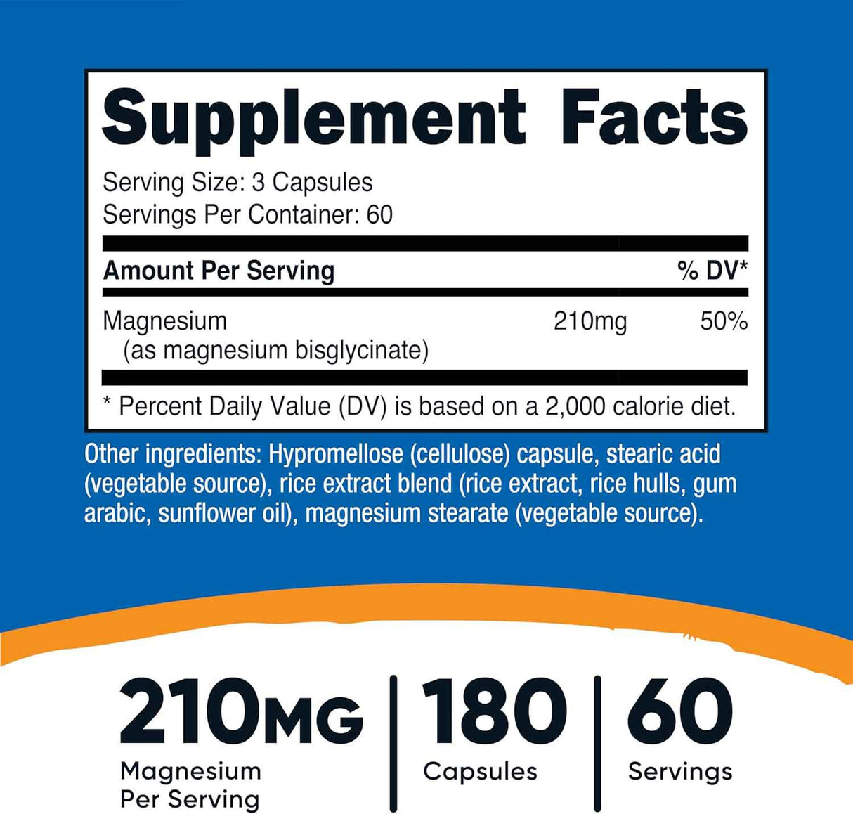 Magnesium Glycinate Capsules | 210mg | Suplement Facts