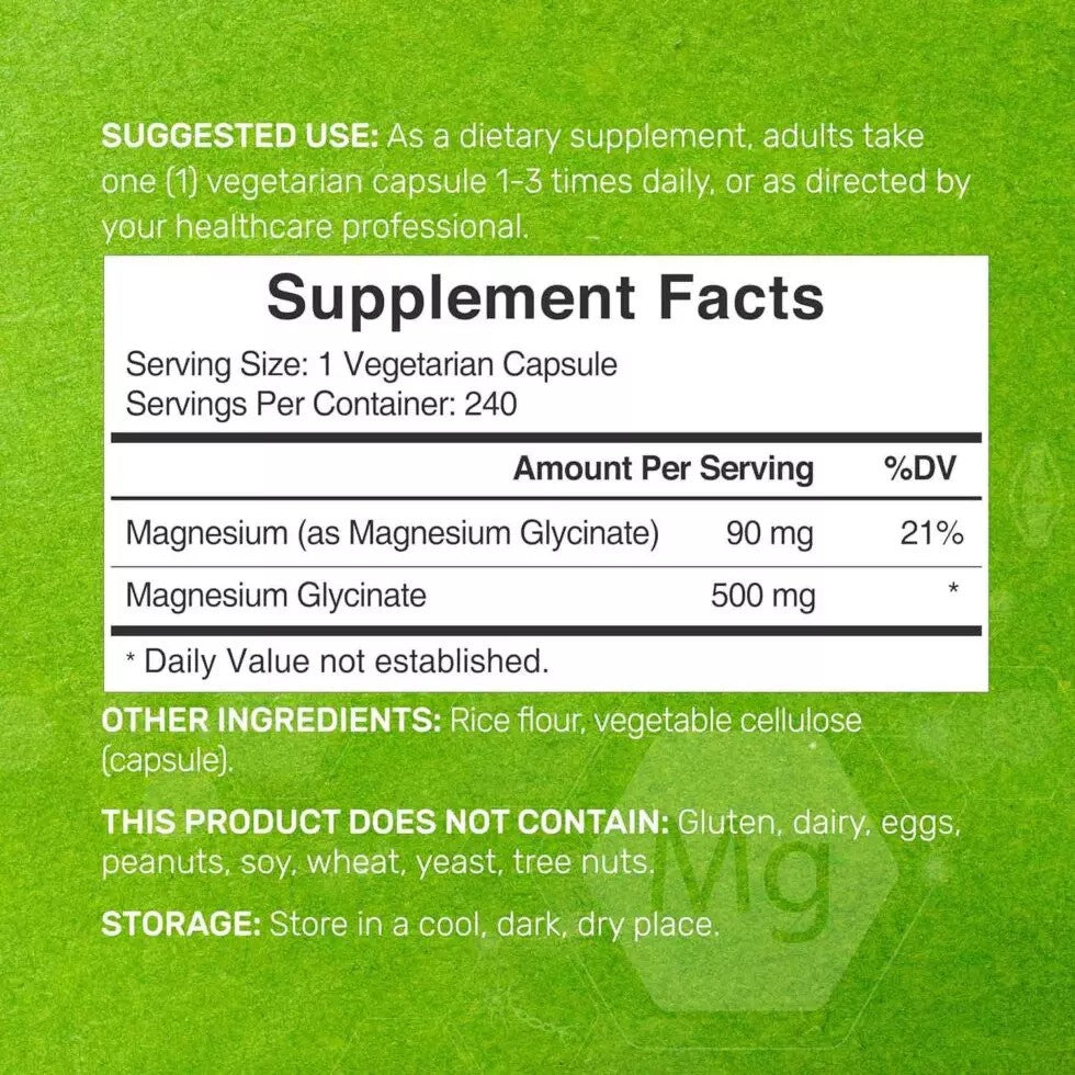 Magnesium Glycinate 500mg (240 Capsules)