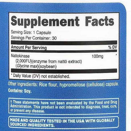 Nattokinase 2000fu 30 Capsules  Facts