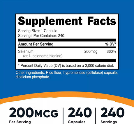 Selenium 200mcg Supplement Facts