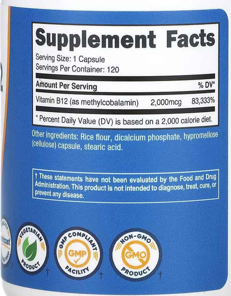 Nutricost Vitamin B12 2000 mcg facts