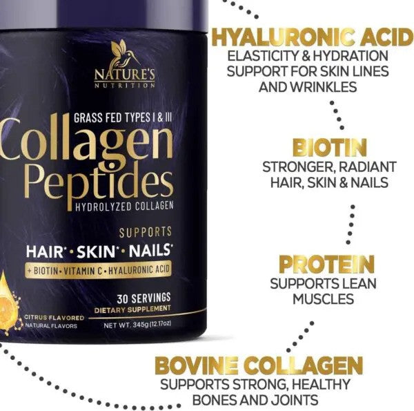 Collagen Powder, Vit. C, Hyaluronic Acid & Biotin - Citrus Flavor