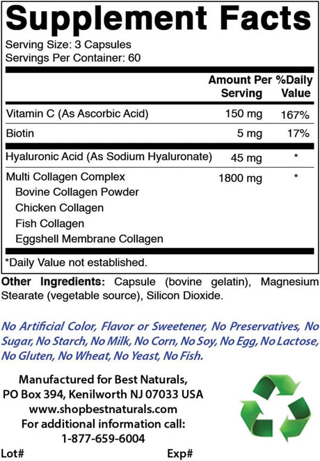 Multi Collagen Capsules Vitamin C, Biotin, Hyaluronic Acid Facts