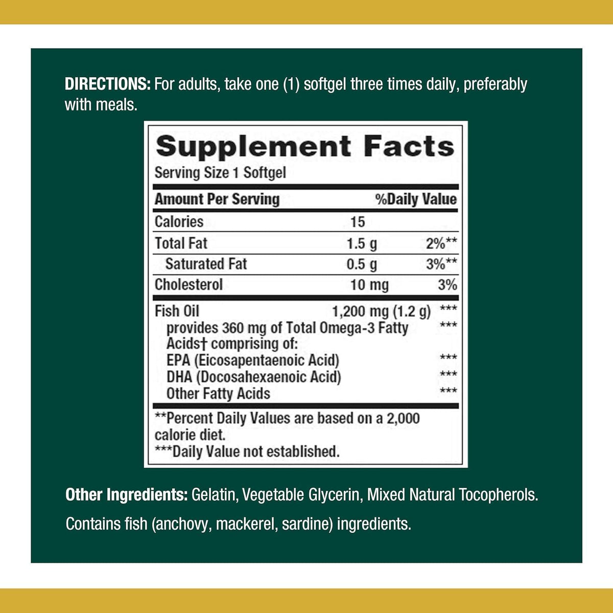 Omega-3 Fish Oil, 1200mg, 120 Softgels Facts