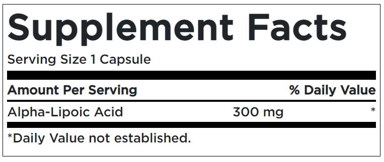 Alpha Lipoic Acid 300 MG Supplement Facts