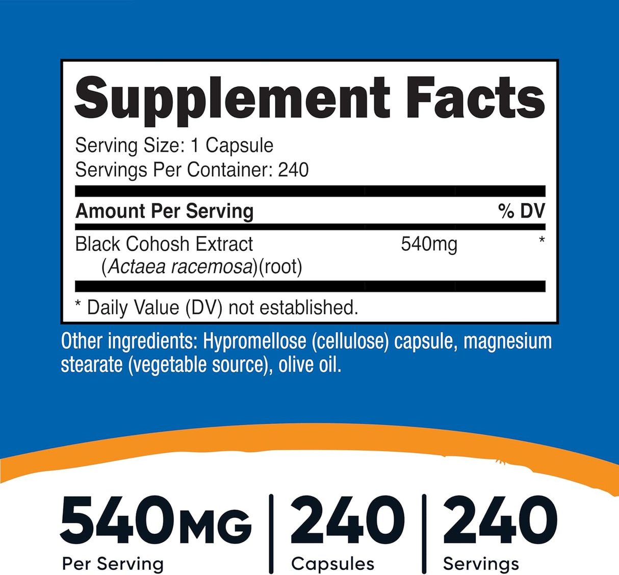 Black Cohosh 540mg Supplement Facts