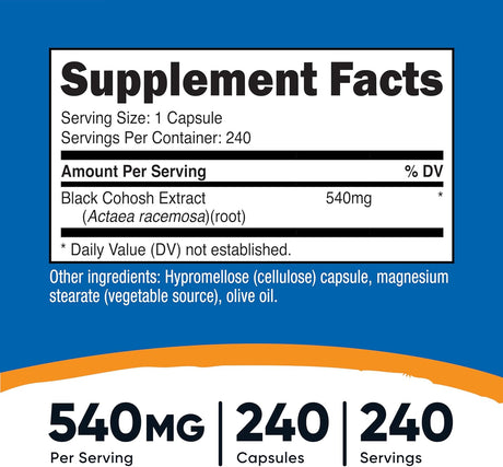 Black Cohosh 540mg Supplement Facts