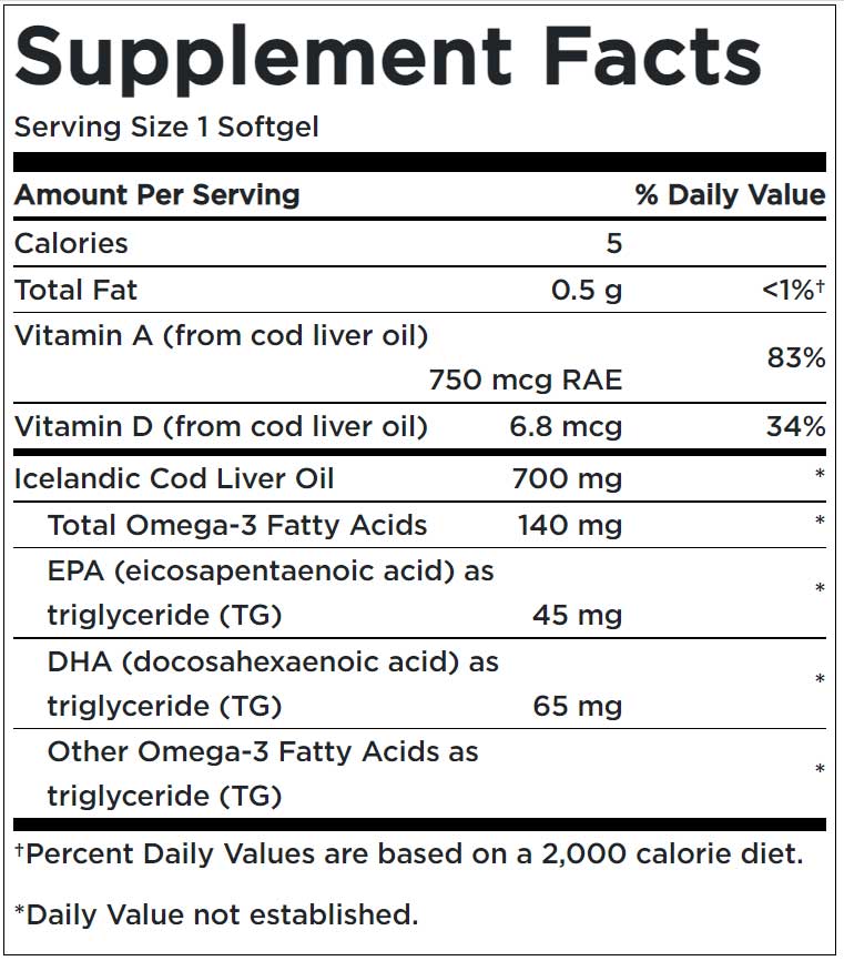 Cod Liver Oil 700 mg Supplement Facts