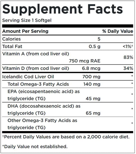 Cod Liver Oil 700 mg Supplement Facts