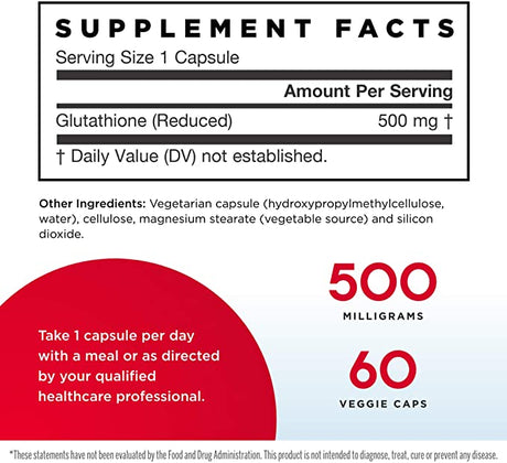 Glutathione Reduced 500 MG 60 Caps Supplement