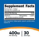 Vitamin E 180mg (400 IU), 30 Softgels Facts