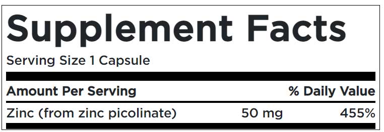 Zinc Picolinate 50 mg Supplement Facts