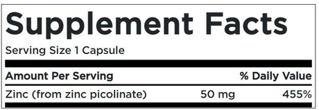 Zinc Picolinate 50 mg Supplement Facts